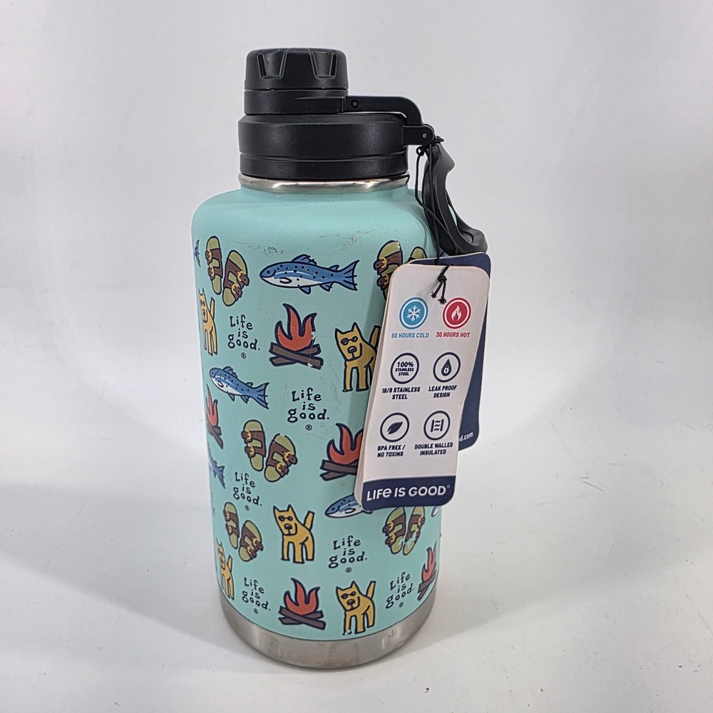 Life is Good 50oz Stainless Steel‎ Water Bottle Aqua Camp Print LG-50-IL-15-Aqua